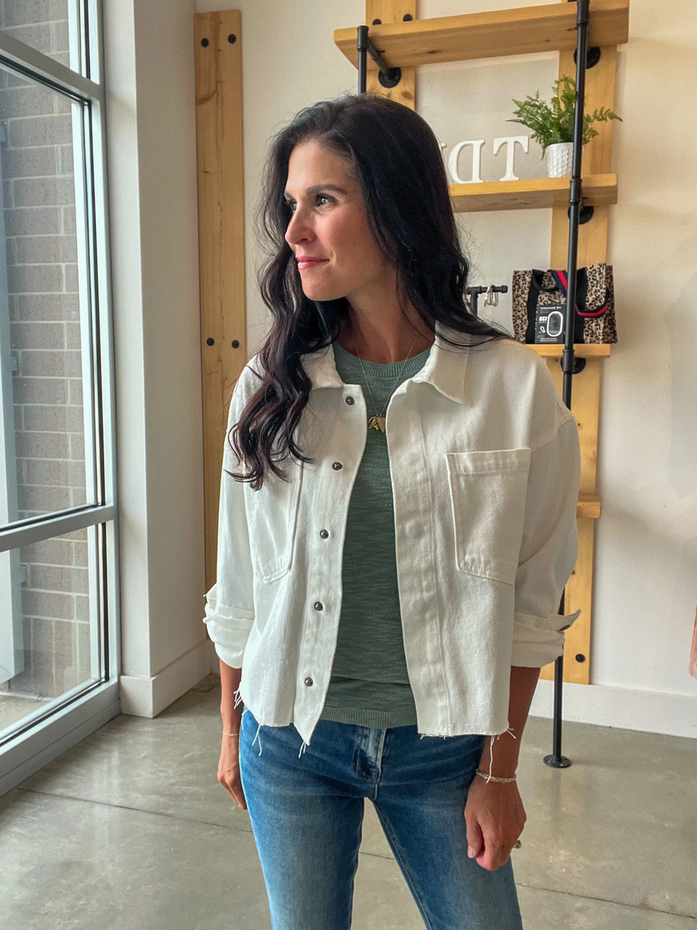 White Denim Cropped Jacket