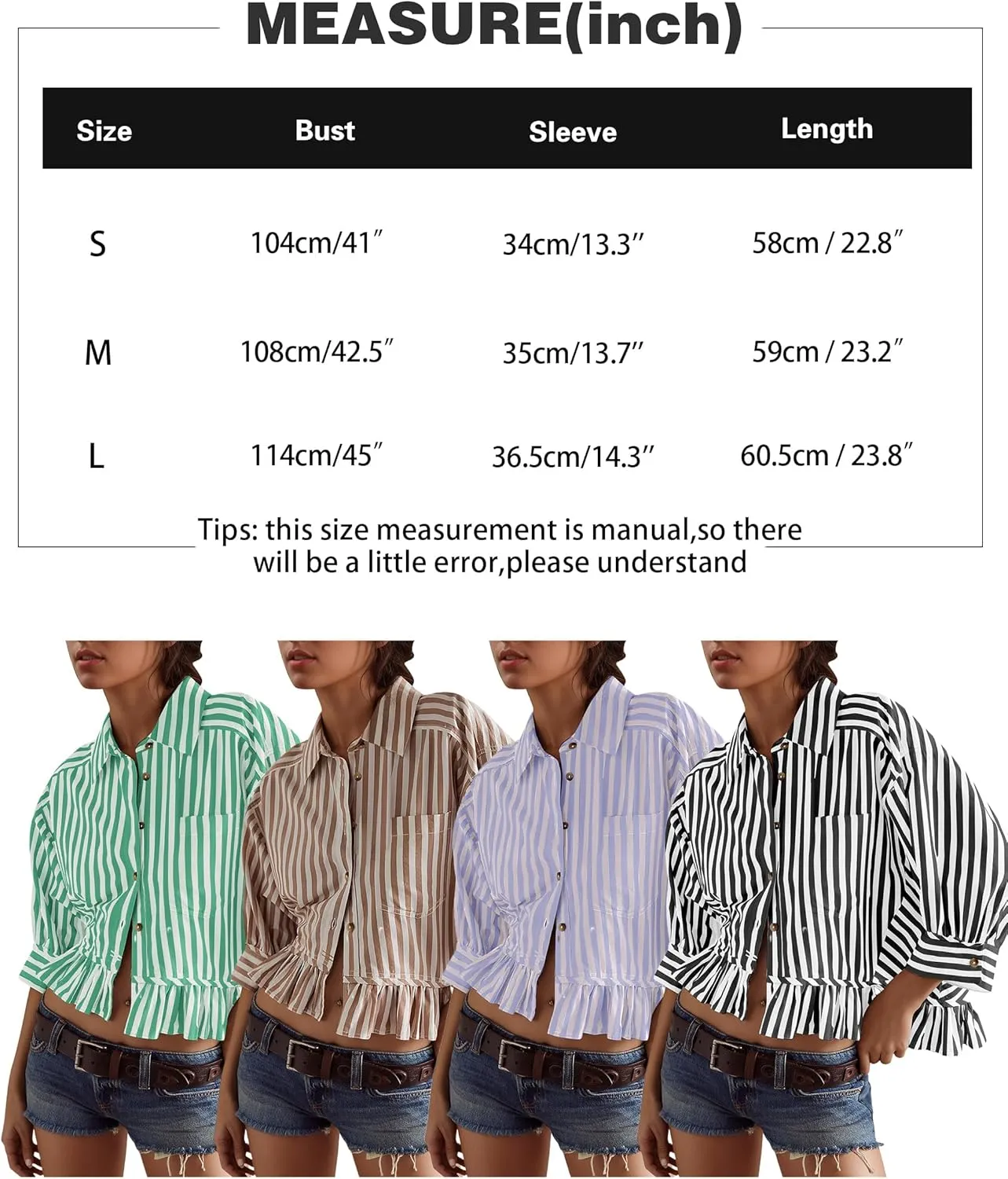 Women Peplum Button Down Shirts 3/4 Length Sleeve Business Casual Tops Crop Striped Oversized Shirts Blouses Tops