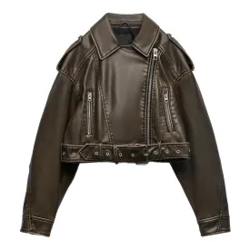 Women’s Biker Vintage Brown Genuine Sheepskin Jacket