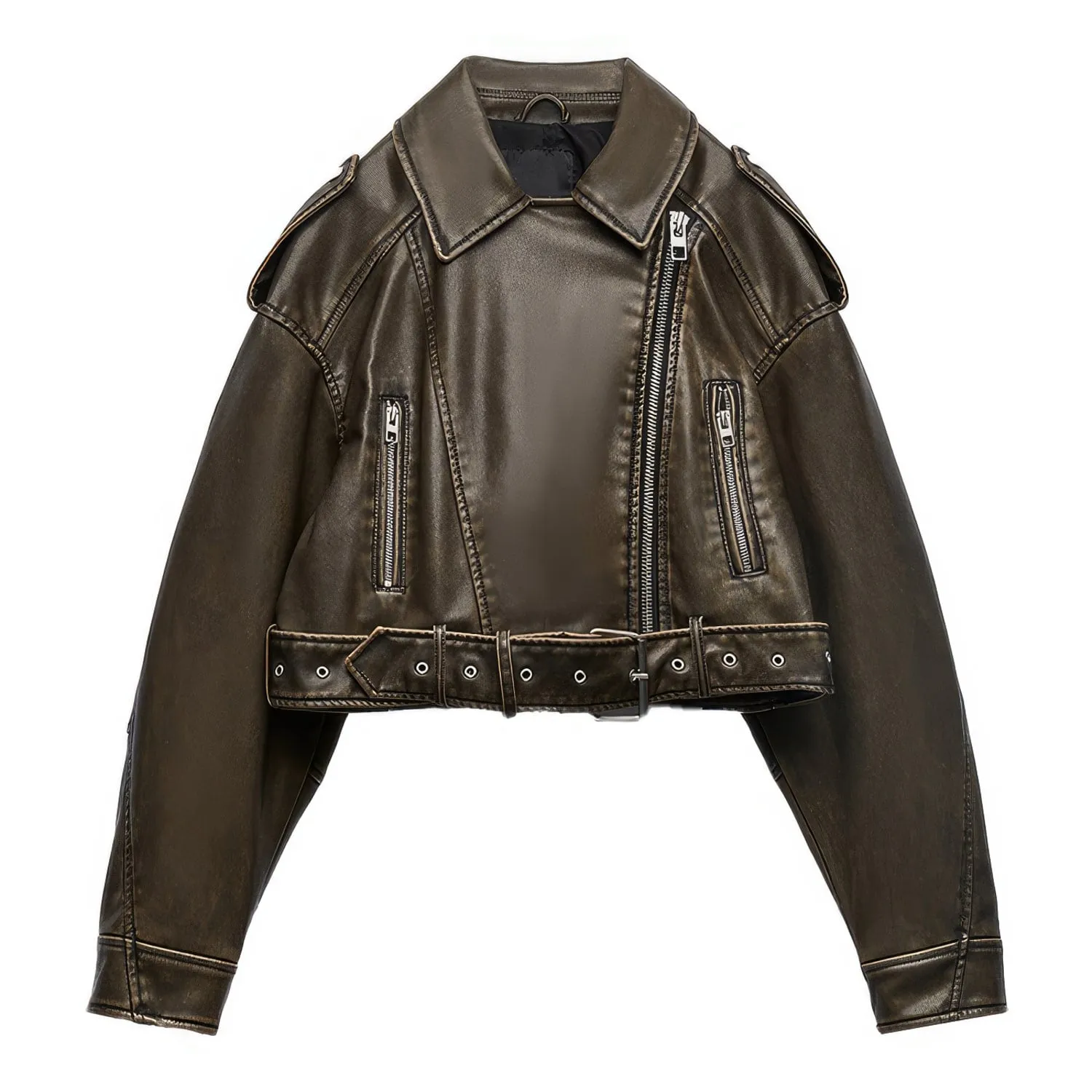 Women’s Biker Vintage Brown Genuine Sheepskin Jacket