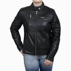 Women's Black Classic Leather Biker Jacket - Stylish & Bold