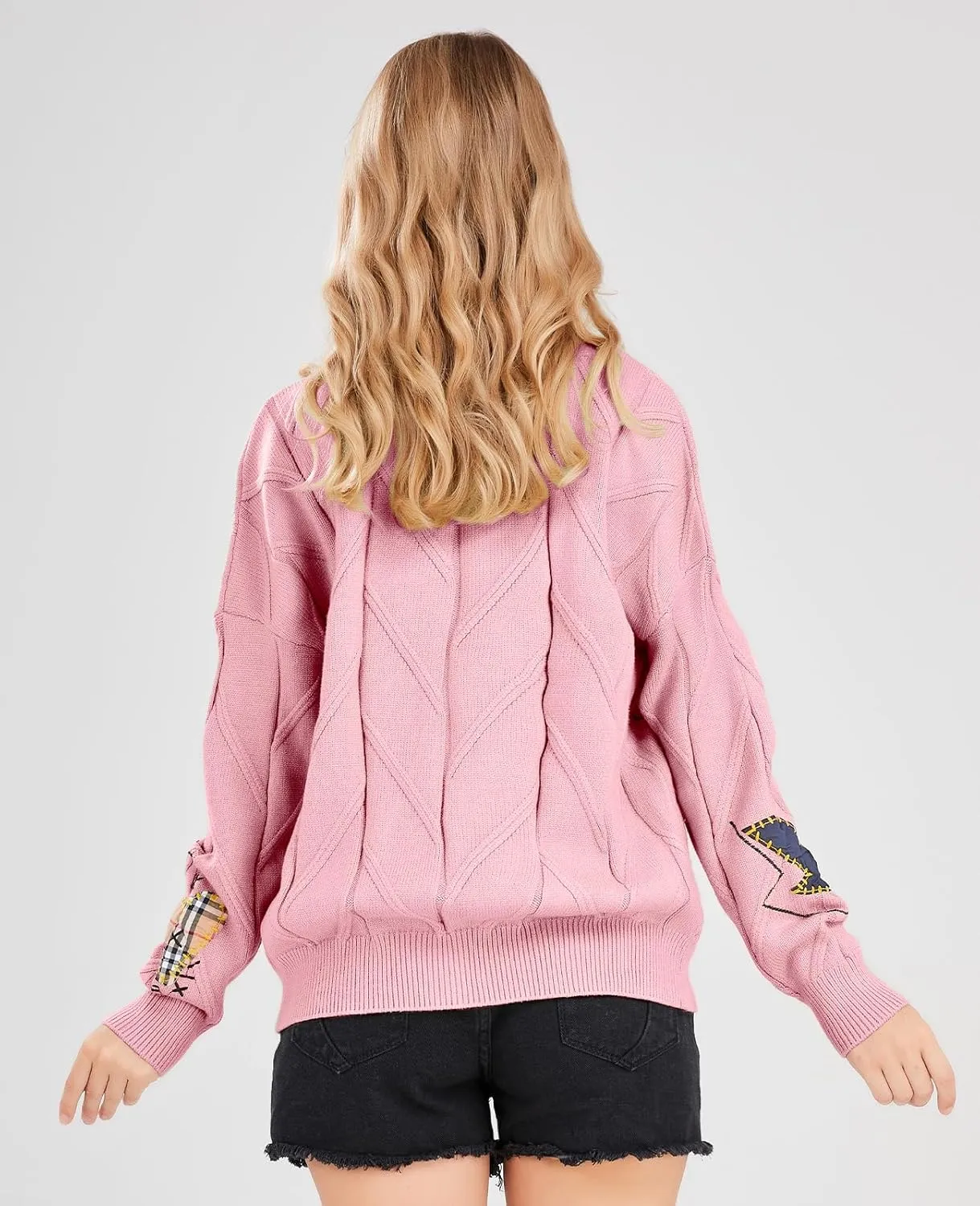 Women's Cable Knit Long Sleeve Open Front Cardigan Sheep V-Neck Button Down Embroidery Wool Blend Sweater Coat Outwear
