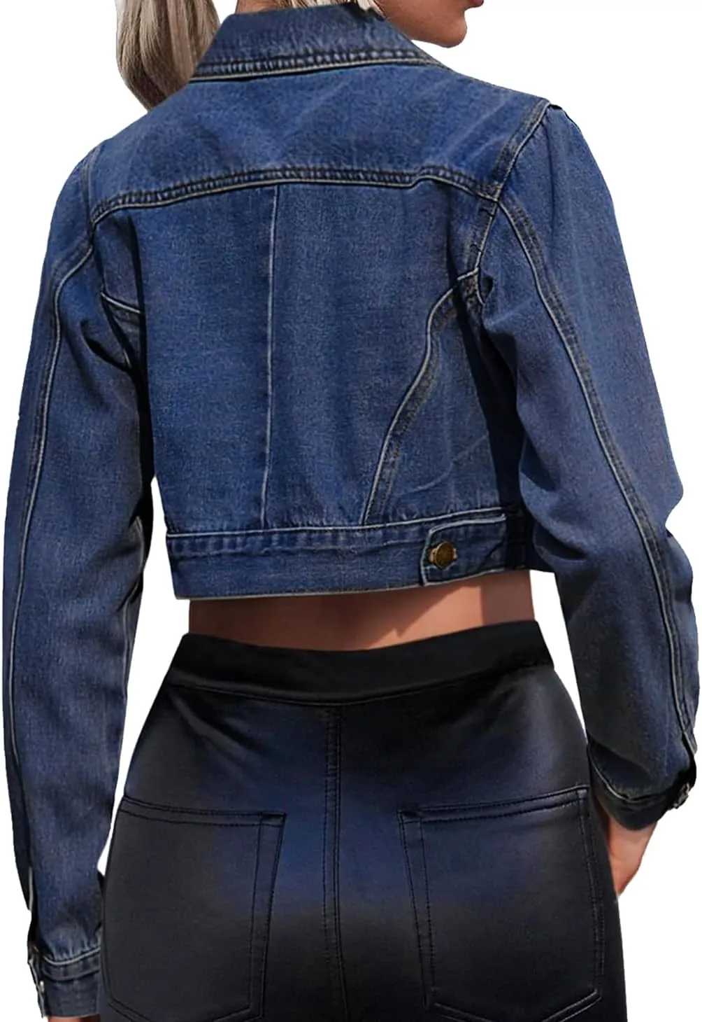 Women's Cropped Denim Jean Jacket Button Down Frayed Washed Long Sleeve Casual Jacket Coats