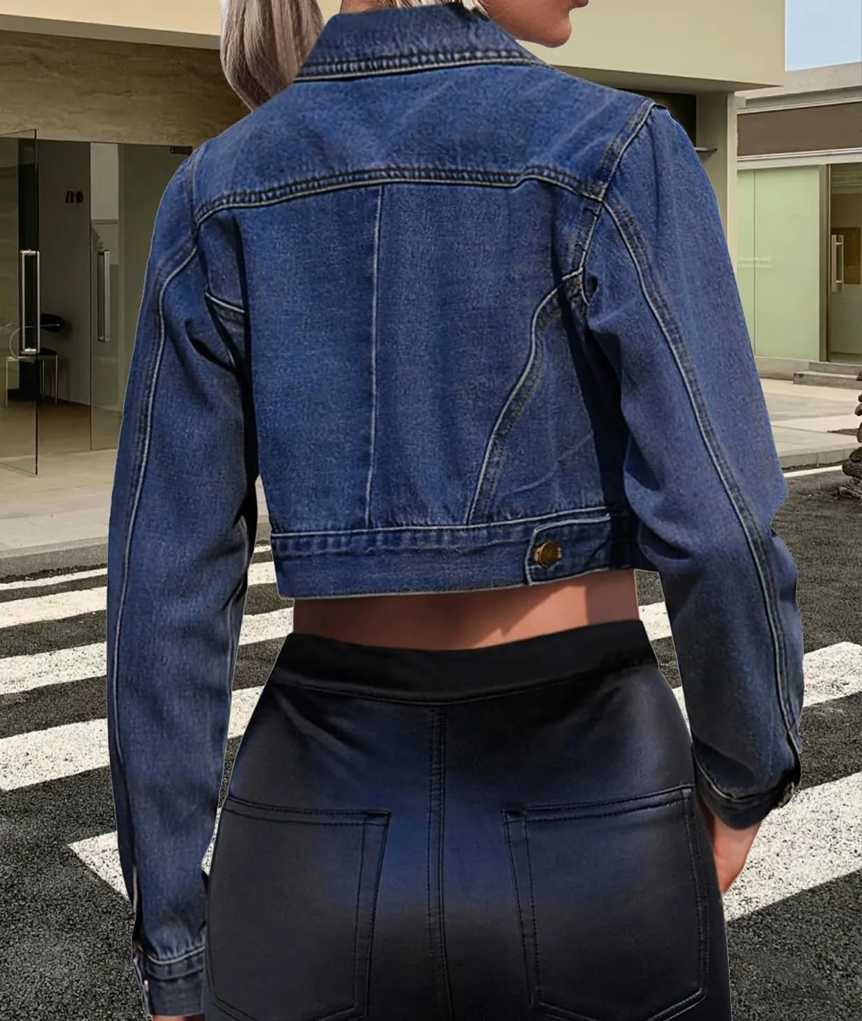 Women's Cropped Denim Jean Jacket Button Down Frayed Washed Long Sleeve Casual Jacket Coats