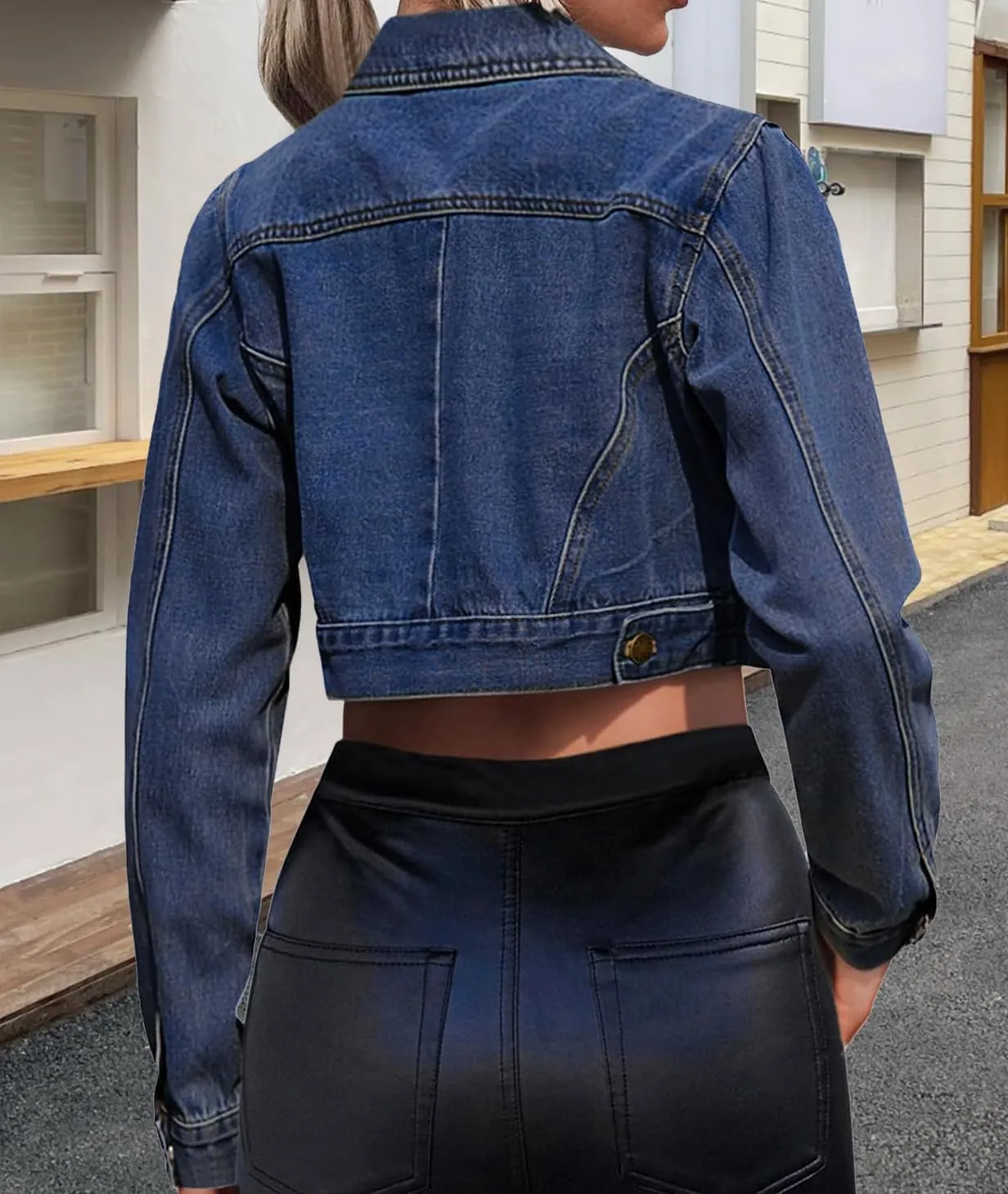 Women's Cropped Denim Jean Jacket Button Down Frayed Washed Long Sleeve Casual Jacket Coats