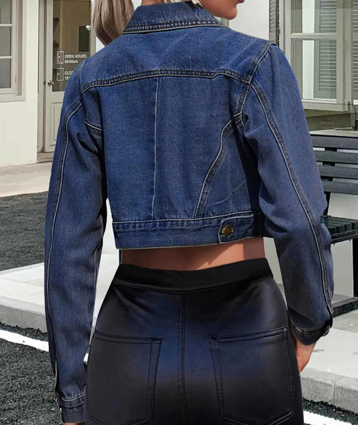 Women's Cropped Denim Jean Jacket Button Down Frayed Washed Long Sleeve Casual Jacket Coats
