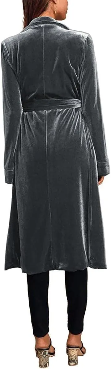 Women's Long Velvet Cardigan Vintage Outerwear Maxi Long Sleeve Blazers Coat
