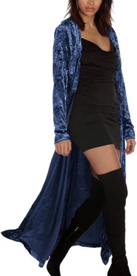 Women's Long Velvet Cardigan Vintage Outerwear Maxi Long Sleeve Blazers Coat