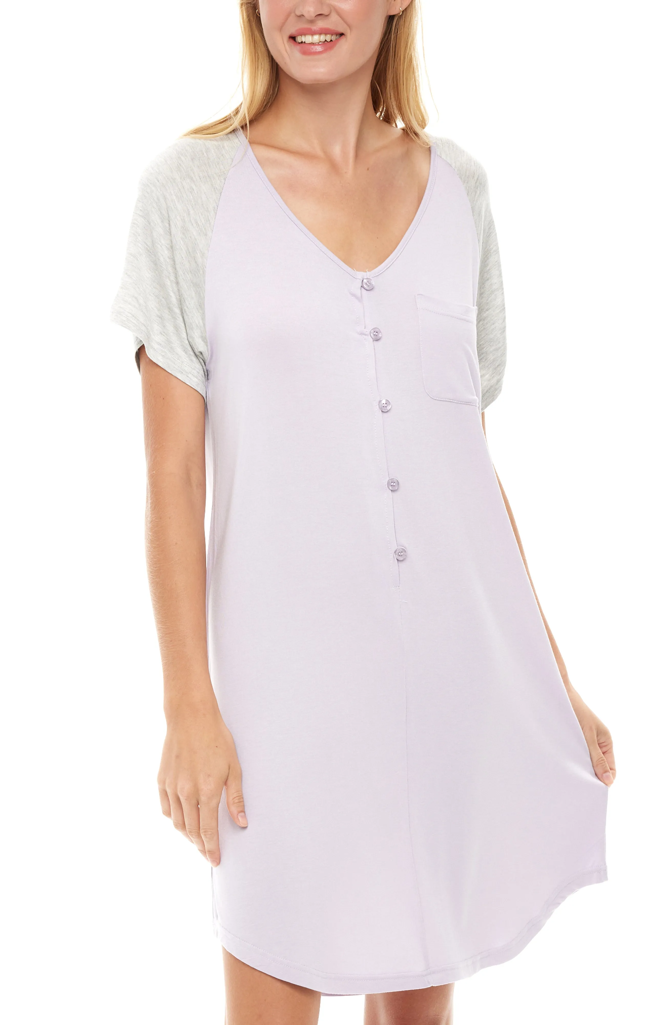 Women's Raglan Sleep Shirt, Short Sleeve Nightshirt, Lightweight Nightgown