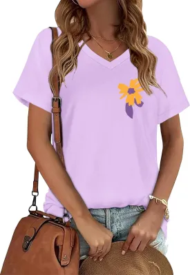 Womens T Shirts V Neck Short Sleeve Summer Tops Casual Basic Tees