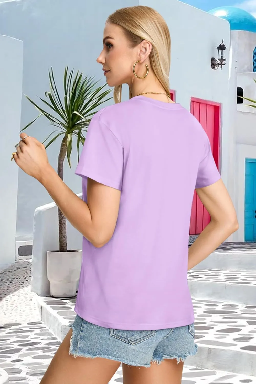 Womens T Shirts V Neck Short Sleeve Summer Tops Casual Basic Tees