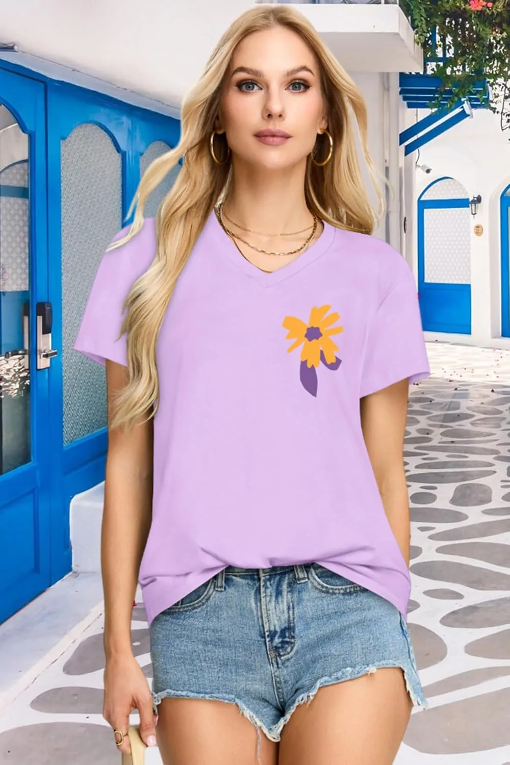 Womens T Shirts V Neck Short Sleeve Summer Tops Casual Basic Tees
