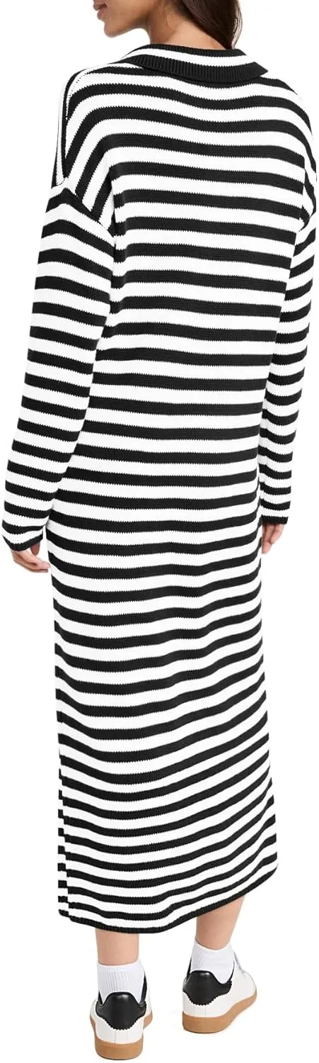 Yousify Sweater Dress for Women Long Sleeve Striped Color Block V Neck Casual Fall Dresses XS-XL
