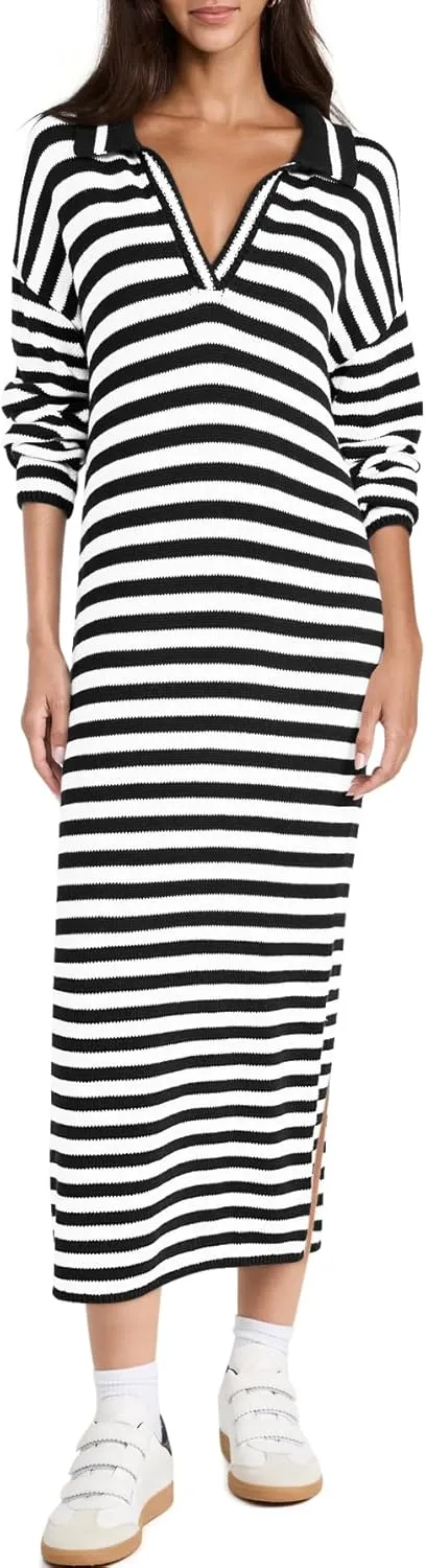 Yousify Sweater Dress for Women Long Sleeve Striped Color Block V Neck Casual Fall Dresses XS-XL
