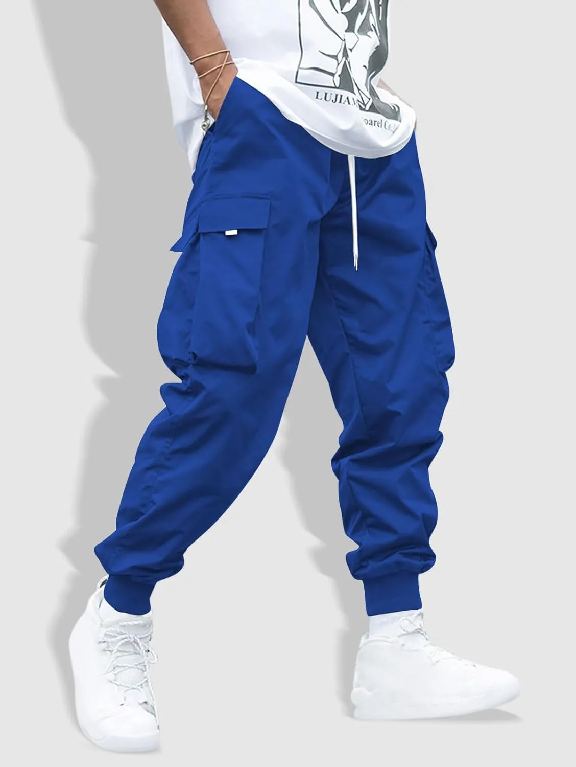 ZAFUL Men's Streetwear Cargo Pants with Flap Pockets & Drawstring Elastic Waist - Casual & Techwear Joggers