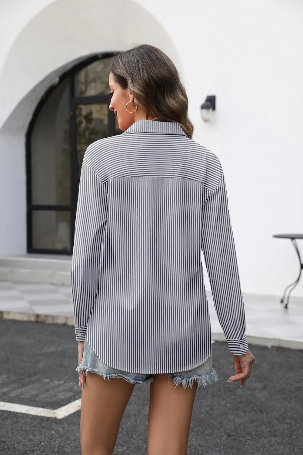 Zeagoo Button Down Shirts for Women Loose Fit Striped Long Sleeve Fall Blouse Business Casual Work Tops