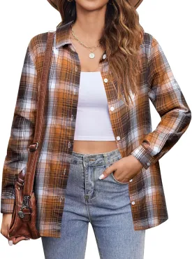 Zeagoo Flannel Shirt Women Button Down Long Sleeve Plaid Shirts Collared 2024 Casual Work Tops S-2Xl