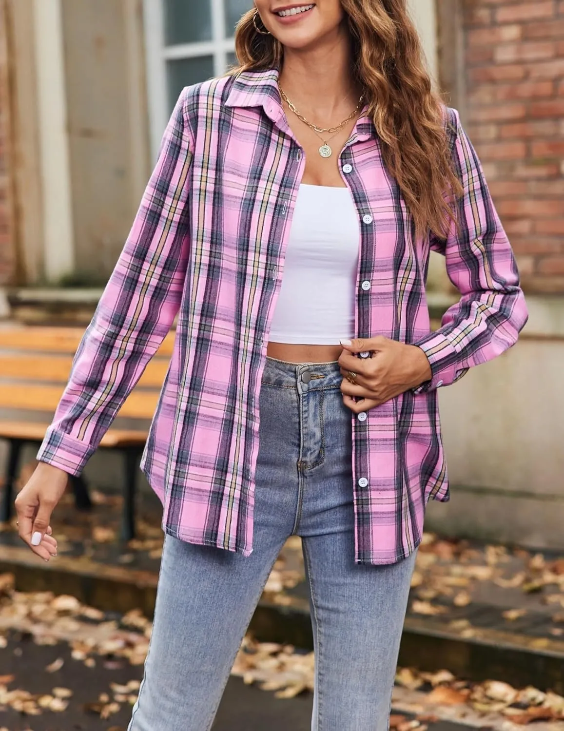 Zeagoo Flannel Shirt Women Button Down Long Sleeve Plaid Shirts Collared 2024 Casual Work Tops S-2Xl