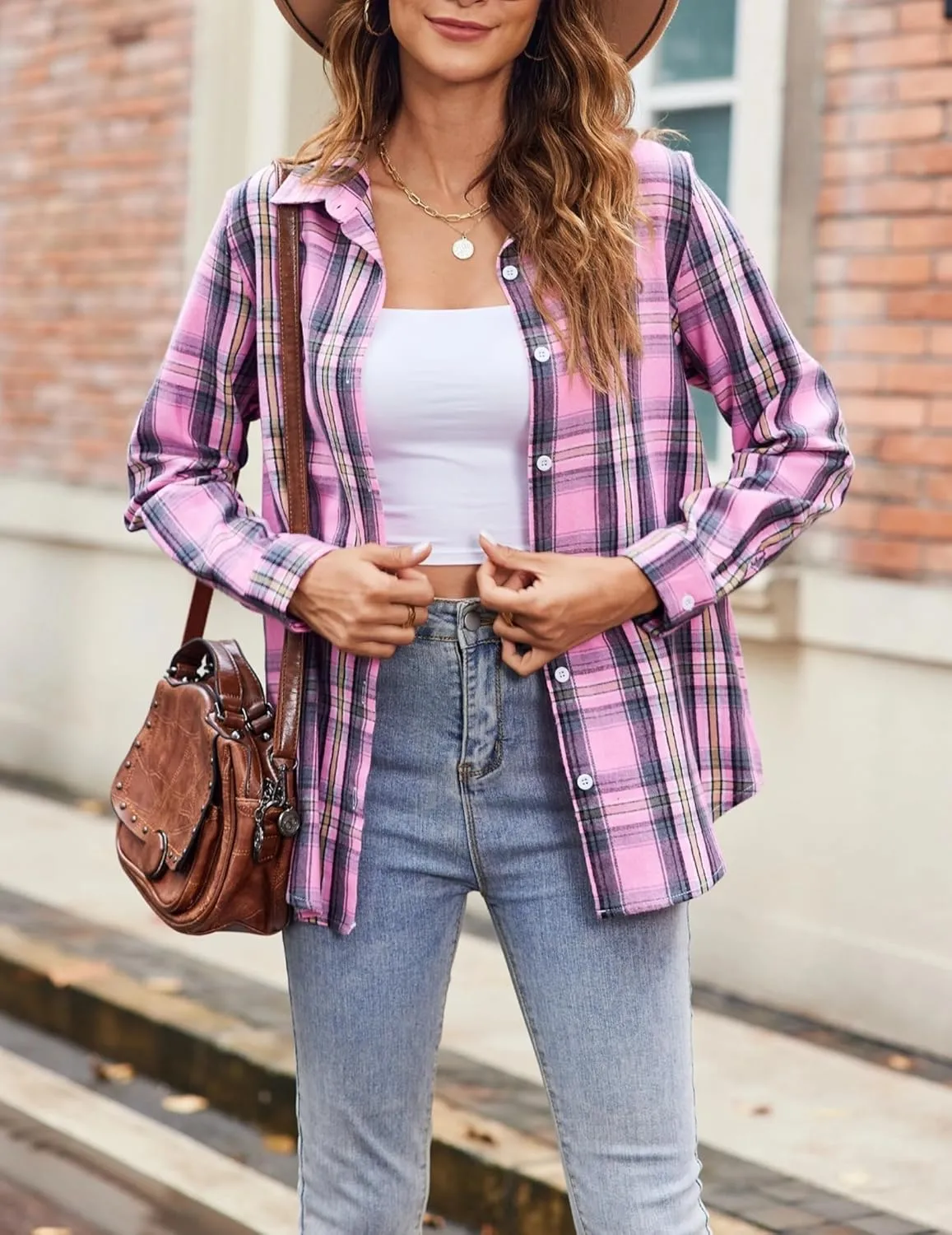 Zeagoo Flannel Shirt Women Button Down Long Sleeve Plaid Shirts Collared 2024 Casual Work Tops S-2Xl